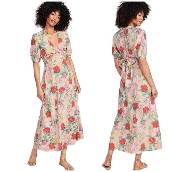 Old Navy Floral Linen Blend Wrap Maxi Dress Size Medium - Picture 1 of 16
